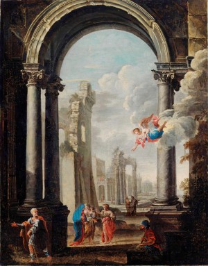 Architectural capriccio with the Holy Family